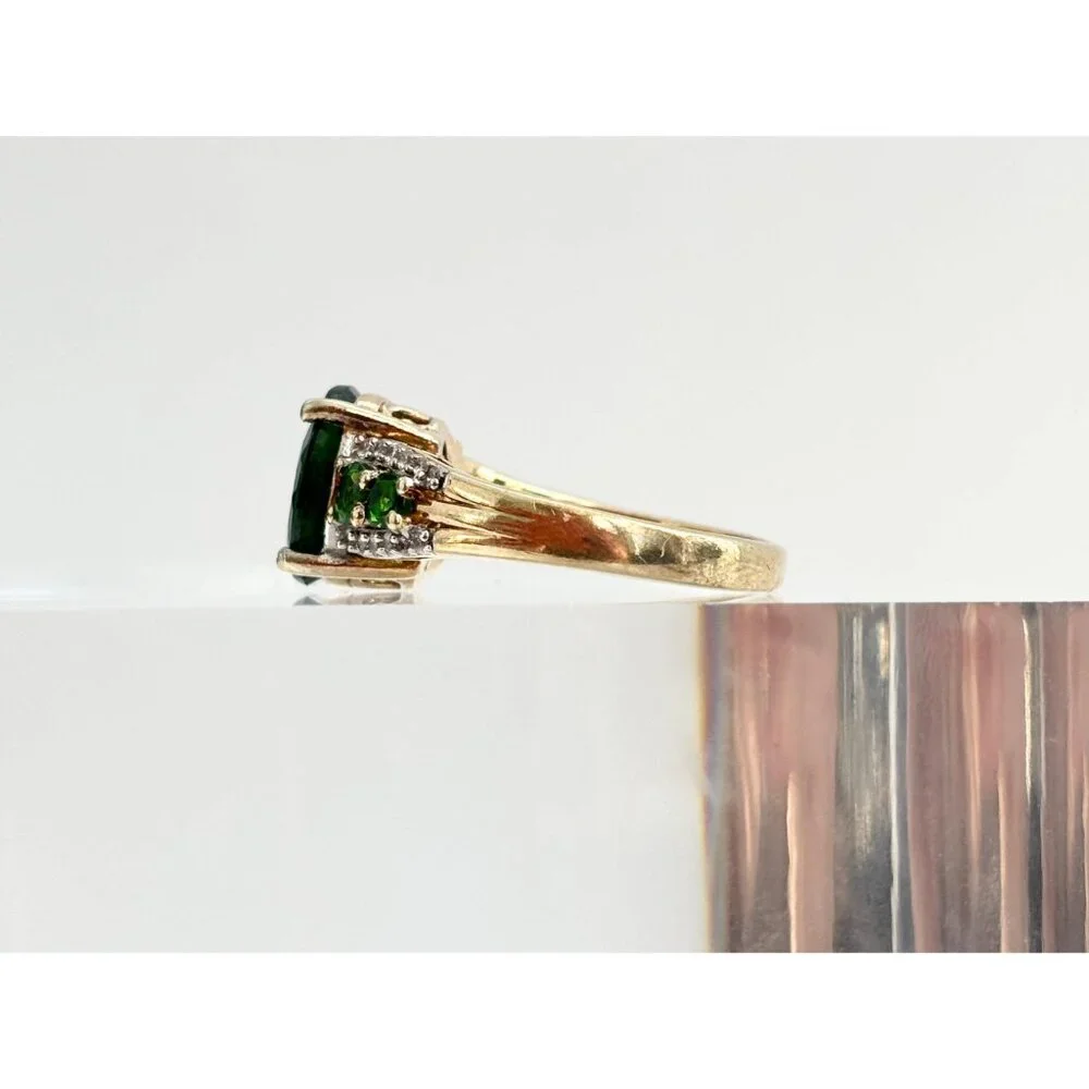 Chrome Diopside Sterling Silver Gilt (Vermeil) Gemstone Vintage Cocktail Ring 7 - Picture 3 of 10